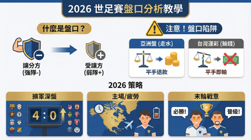 2026 世足賽盤口分析教學：看懂運彩「讓分」與「受讓」的獲利密碼