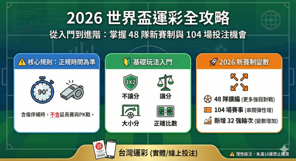 [ 2026世界杯综合平台竞彩 ] 竞彩足球玩法解读：新手入门、进阶串关与「正规 90 分钟」规则